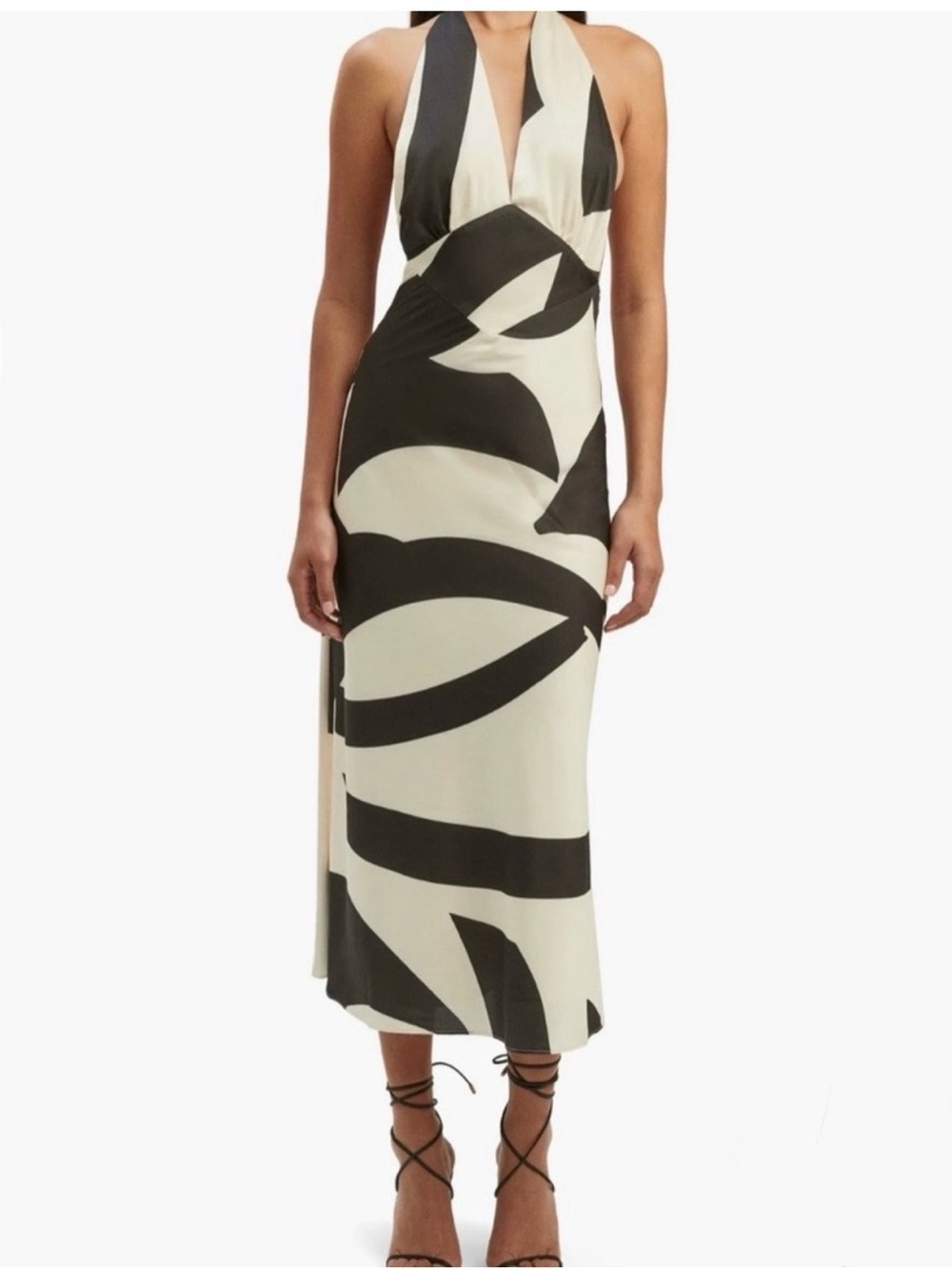 NWT Anthropologie (Bardot) Black & White Backless Halter Dress